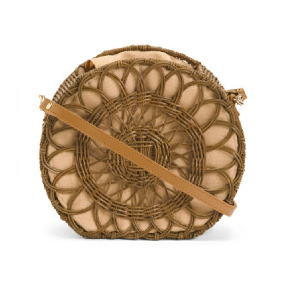 Hand Woven Wicker Eyelet Hat Box Crossbody Rattan